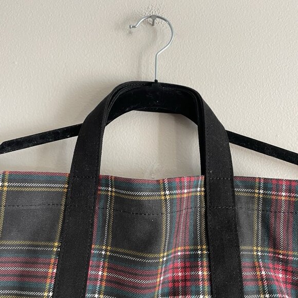 J.Crew Factory Black Tartan Plaid Preppy Holiday Mini Structured Canvas Tote Bag - Picture 4 of 12
